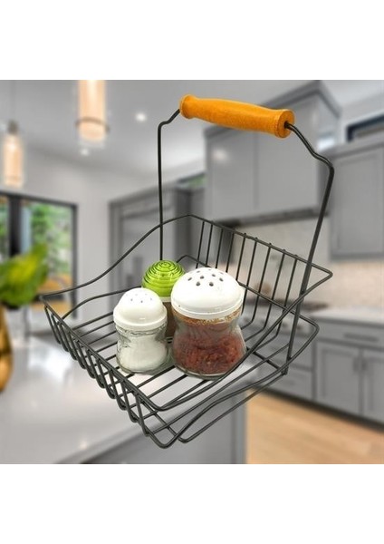 Sıladanal® Retro Ferforje Askılı Siyah Ahşap Kulplu Düzenleyici Mutfak Sepeti indirimleri