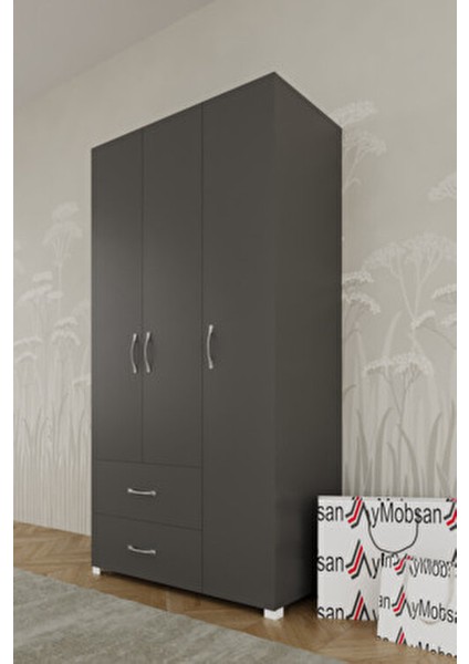 Mavera 3 Kapaklı 2 Çekmeceli Gardrop, Antrasit, 90 cm fiyatları