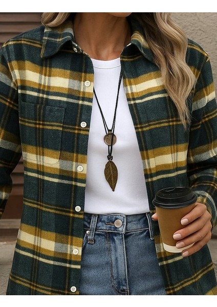 Kadın Uzun Kollu Kare Desenli Önden Düğmeli Dokuma Gömlek fiyatları