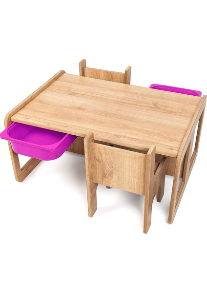 2 Kişilik Çekmeceli Oyun, Aktivite, Etkinlik Masası, Ceviz-Lila, 18MM Mdf modelleri