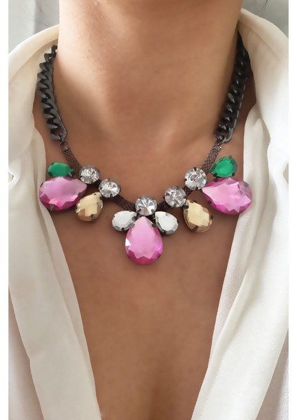 Renkli Kristal Taşlı Kolye