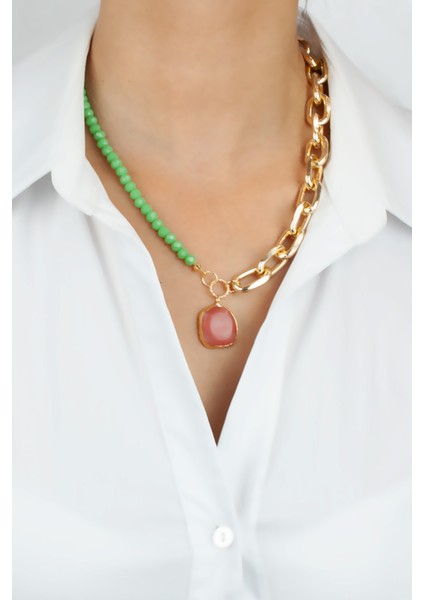 Kuvars Doğaltaş Uçlu Kolye