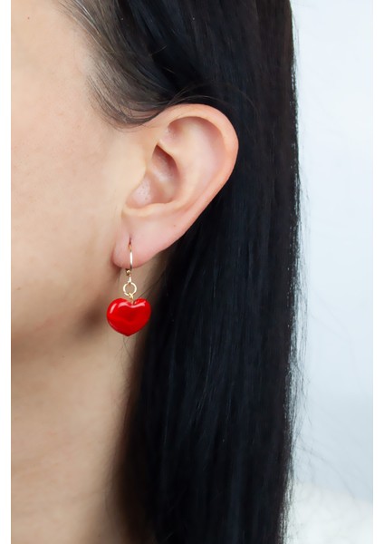 Kırmızı Murano Kalp Sallantılı Gold Küpe fiyatları