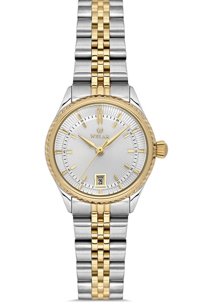 Wel 2511-2 Kadın Kol Saati – Çelik Kasa & Kordon, Takvimli, Gümüş Gold Renk,su Geçirmez