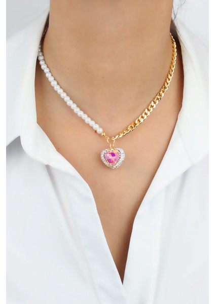 Kalp Figürlü Inci ve Zincir Kombin Kolye fiyatları