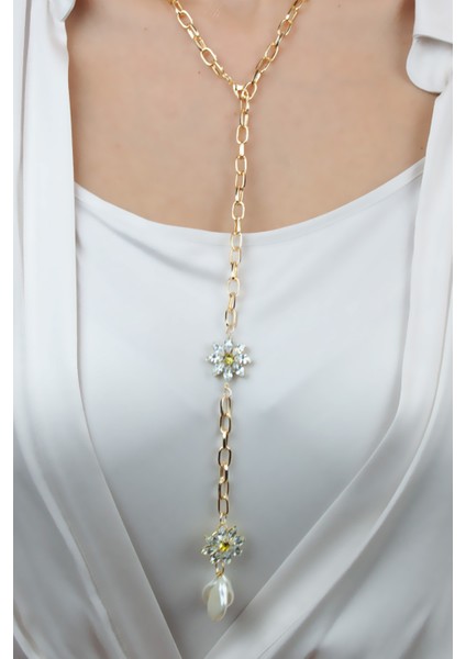 Kristal Çiçek Figürlü Uzun Kolye modelleri