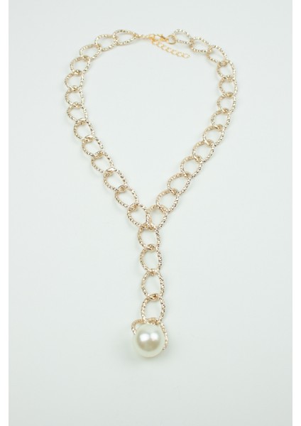 Işıltılı Gold Zincir Inci Uçlu Kolye modelleri