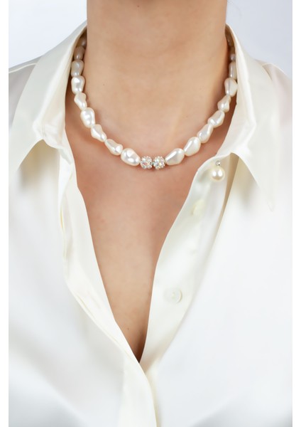 Barok Inci Taşlı Rondela Detay Kolye