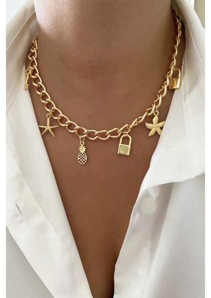 Gold Zincir Charm Kolye
