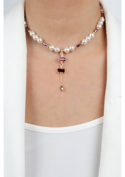 Baget Yakut Görünümlü Uçlu Cam Inci Kolye fiyatları