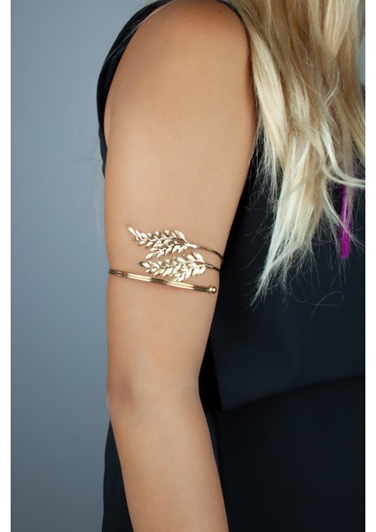 Yaprak Detaylı Gold Renk Kol Üstü Bileklik