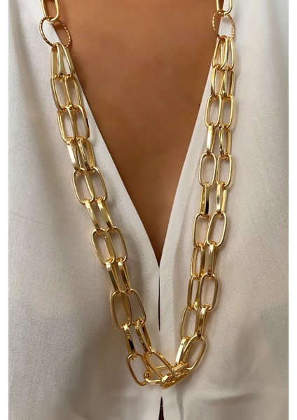 Çift Sıralı Gold Uzun Kolye fiyatları