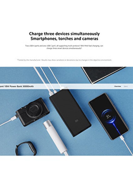 Power Bank 2-Usb ve Usb-C Port 30000MAH 18W BHR9126GL - Siyah