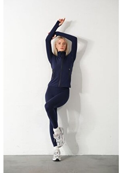 Lacivert Water Proof Fermuar Çift Cepli Light Warm Running Ceketi Eşofman Üstü