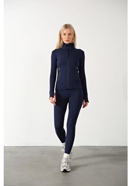 Lacivert Water Proof Fermuar Çift Cepli Light Warm Running Ceketi Eşofman Üstü