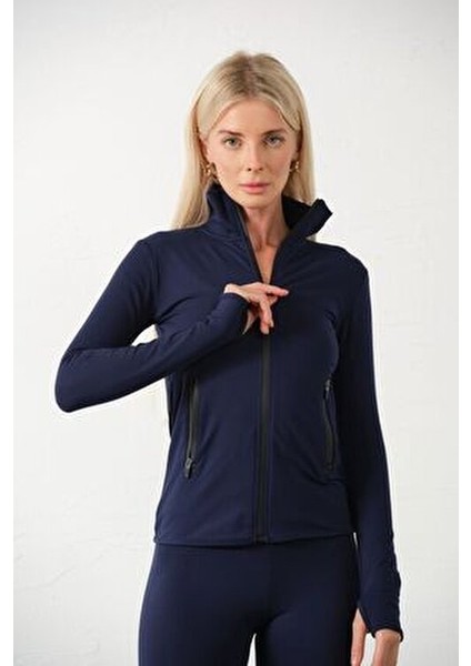Lacivert Water Proof Fermuar Çift Cepli Light Warm Running Ceketi Eşofman Üstü