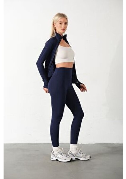 Lacivert Water Proof Fermuar Çift Cepli Light Warm Running Ceketi Eşofman Üstü