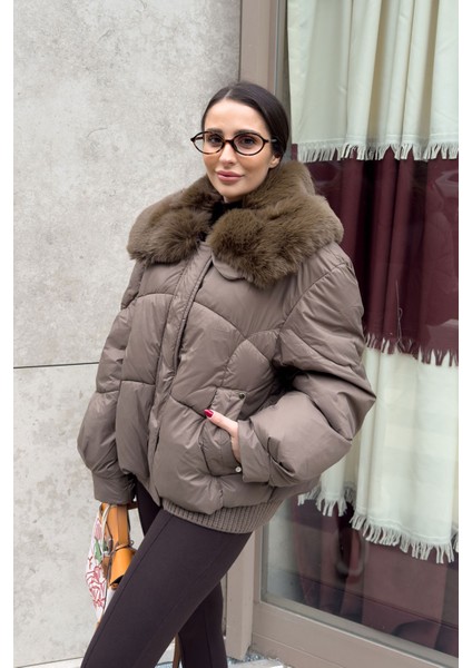 Alenelle Yakası Kürklü Bomber Mont- Haki fiyatları