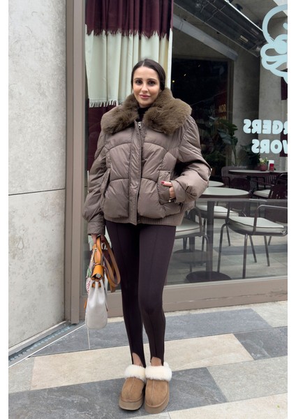 Alenelle Yakası Kürklü Bomber Mont- Haki modelleri