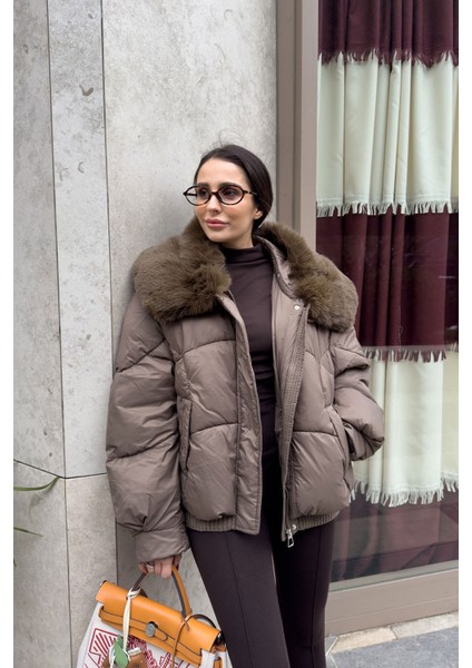 Alenelle Yakası Kürklü Bomber Mont- Haki fırsatları