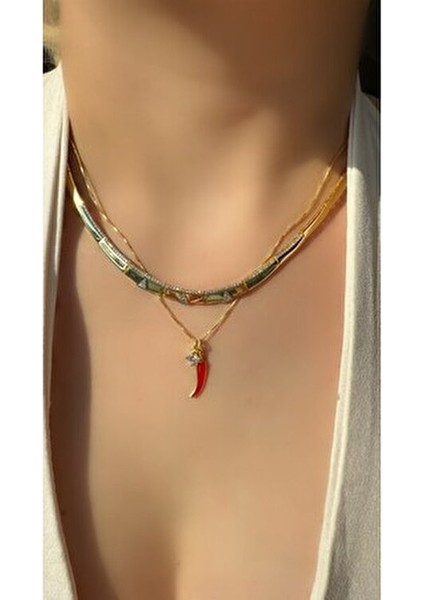 Tek Taş Detaylı Acı Biber Kolye 925 Ayar Gümüş modelleri