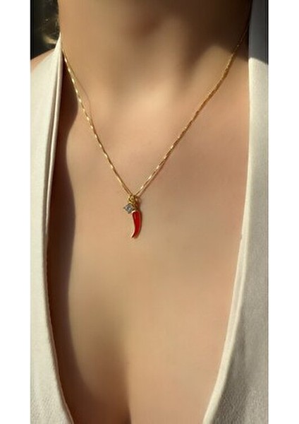 Tek Taş Detaylı Acı Biber Kolye 925 Ayar Gümüş fırsatları