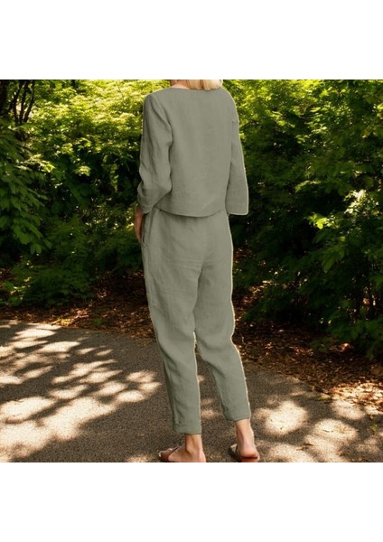 Kemerli Keten Kadın Alt Üst Ikili Takım modelleri