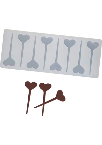 Silikon Kalp Şeklinde Kek Pasta Süsleme Çubuğu Kalıbı 8 Li