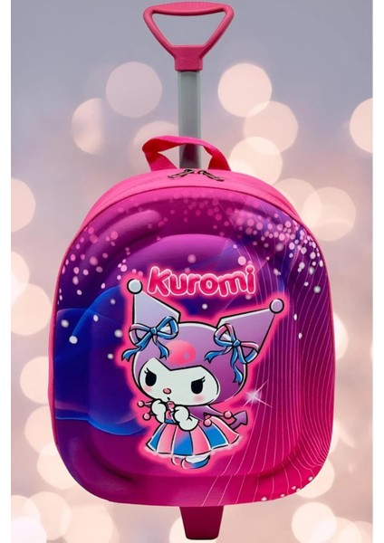 Çekçekli Çocuk Sırt Çantası Kuromi Figürlü (Anaokulu Için Uygundur)