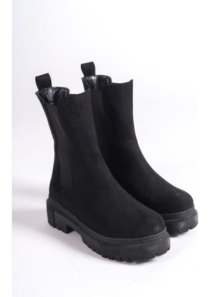 Nora Lastikli Ortopedik Taban Suya ve Soğuğa Dayanıklı Günlük Süet Kışlık Kadın Bot St Siyah
