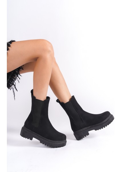 Nora Lastikli Ortopedik Taban Suya ve Soğuğa Dayanıklı Günlük Süet Kışlık Kadın Bot St Siyah indirimleri