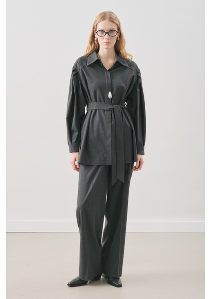 Geniş Kol Kemerli Gömlek Antrasit