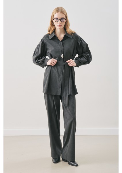 Geniş Kol Kemerli Gömlek Antrasit fiyatları