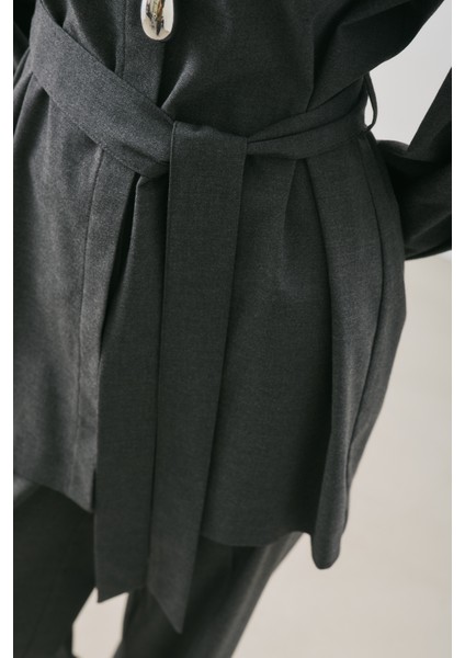 Geniş Kol Kemerli Gömlek Antrasit indirimleri