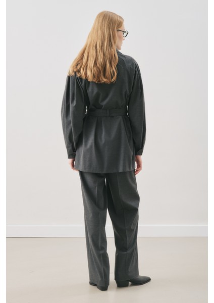 Geniş Kol Kemerli Gömlek Antrasit