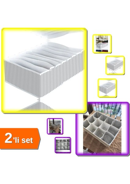 Pratik 12 Bölmeli Çekmece Düzenleyici + 8 Gözlü Çorap Havlu Organizer 2li Set D4E5F6