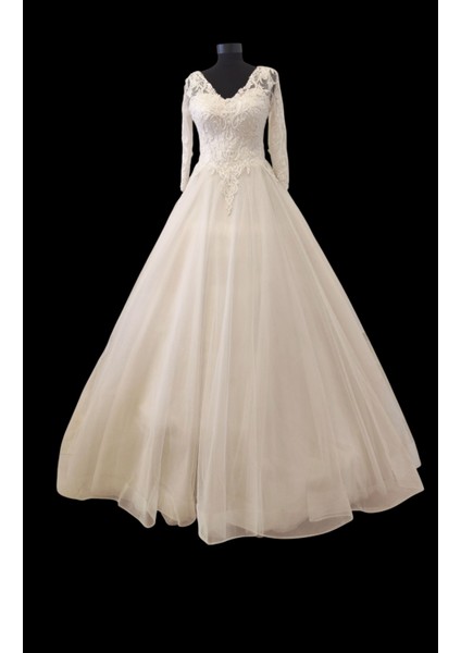 Prenses Model Dantel Büstiyerli Simli Tül A-Line Gelinlik