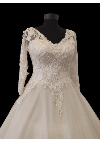 Prenses Model Dantel Büstiyerli Simli Tül A-Line Gelinlik modelleri