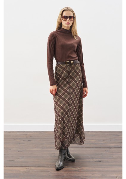 Desenli Tül Etek Yeşil Ekose