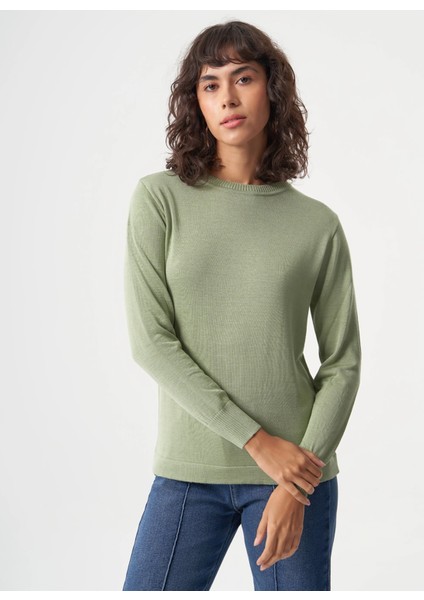 Bisiklet Yaka Normal Düz Su Yeşili Kazak Kadın M1MZ1030240010