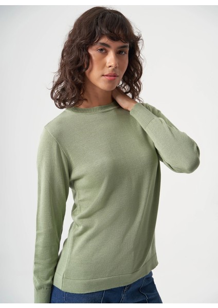 Bisiklet Yaka Normal Düz Su Yeşili Kazak Kadın M1MZ1030240010 fiyatları