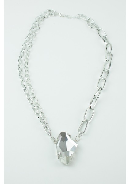 Gümüş Renk Zincir Kristal Taşlı Kolye fırsatları