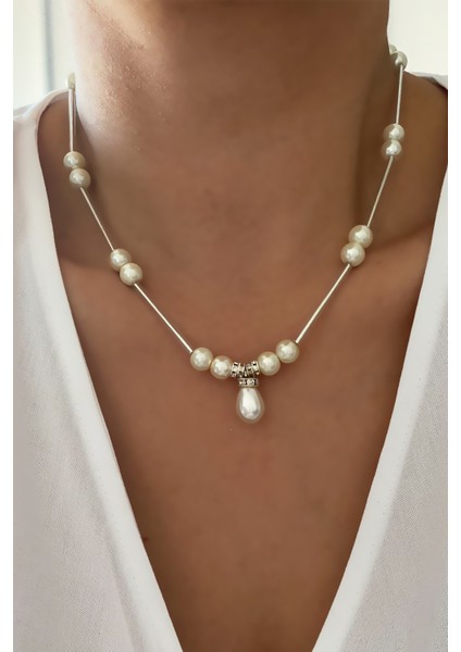 Zirkon Taşlı Inci Kolye