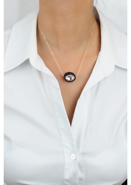 Ince Zincir Kristal Taşlı Uçlu Kolye