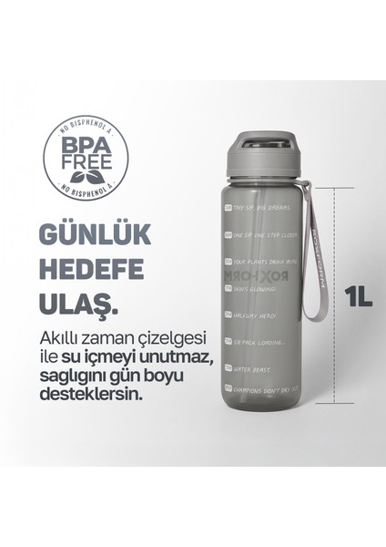 Suluk Matara 1100 Ml, Premium Pp Malzeme, Sağlıklı Bpa & Bps Içermez, Kılıflı, Çift Kapaklı, Koku Yapmaz, Sızdırmaz ve Dayanıklı, Gri