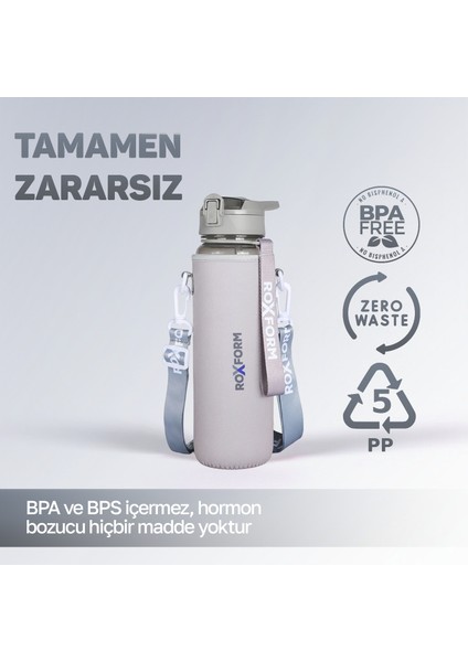 Suluk Matara 1100 Ml, Premium Pp Malzeme, Sağlıklı Bpa & Bps Içermez, Kılıflı, Çift Kapaklı, Koku Yapmaz, Sızdırmaz ve Dayanıklı, Gri