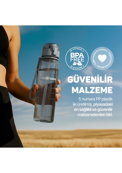 Suluk Matara 1100 Ml, Premium Pp Malzeme, Sağlıklı Bpa & Bps Içermez, Kılıflı, Çift Kapaklı, Koku Yapmaz, Sızdırmaz ve Dayanıklı, Gri
