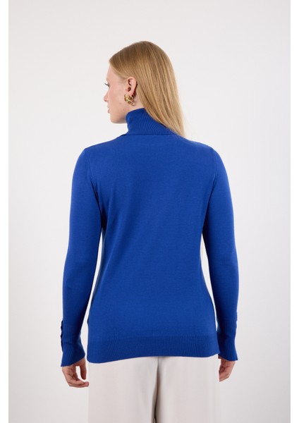 Kadın Saks Mavisi Çıtçıtlı Kollu Balıkçı Yaka Triko Bluz indirimleri