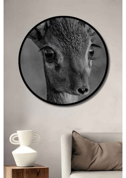 Dikdik Kara Kalem Görünümlü Ahşap Dekoratif Tablo Yuvarlak Tablo fiyatları