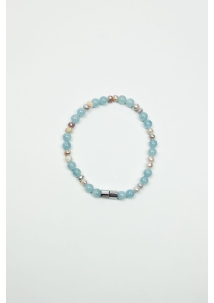 Gerçek Inci ve Aquamarin Doğaltaş Bileklik